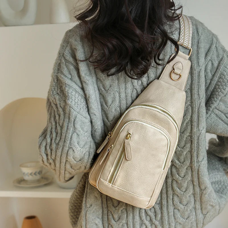 Retro Style Women's Fashion Chest Bag Multilayer Large Capacity Female Shoulder Bags Soft PU Leather Ladies Tote Purse Handbags