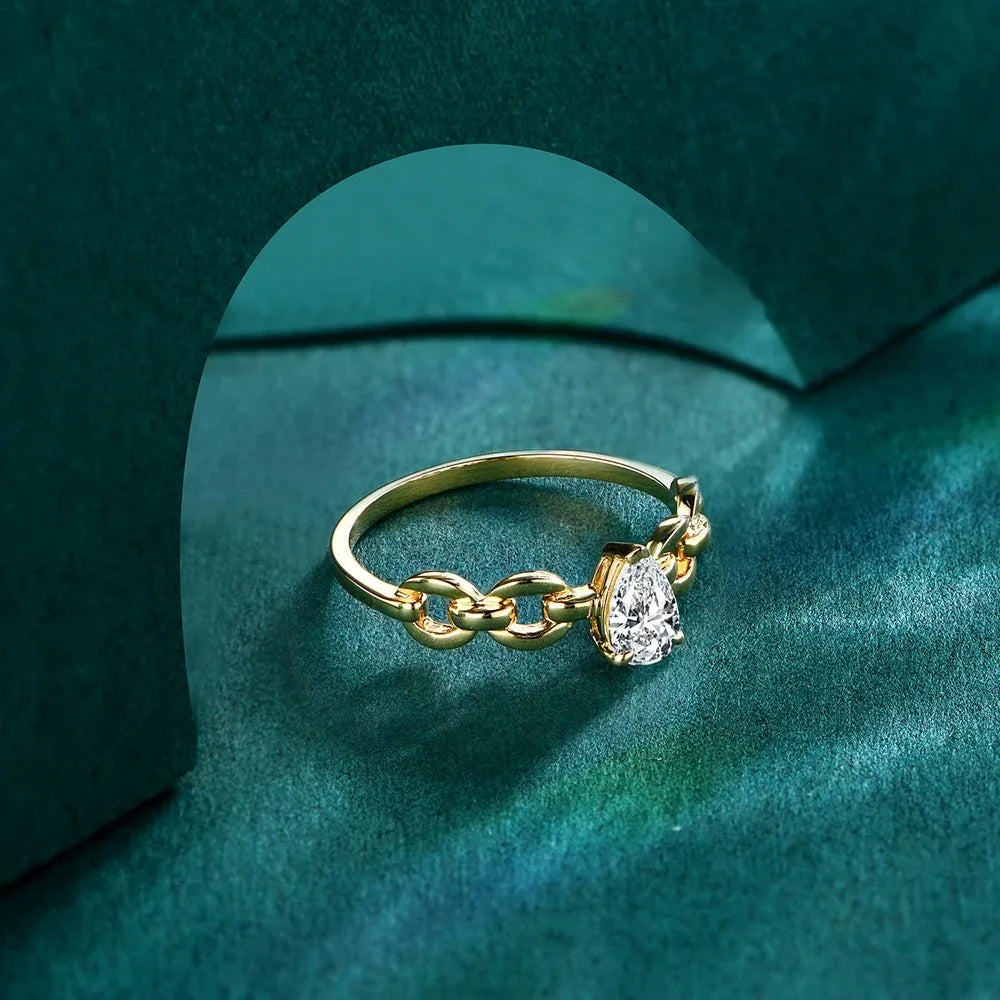 CHARMING Luxury Moissanite Rings for Women Yellow Gold Plated for Anniversary Wedding Engagement Customized Elegant Fine Jewelry