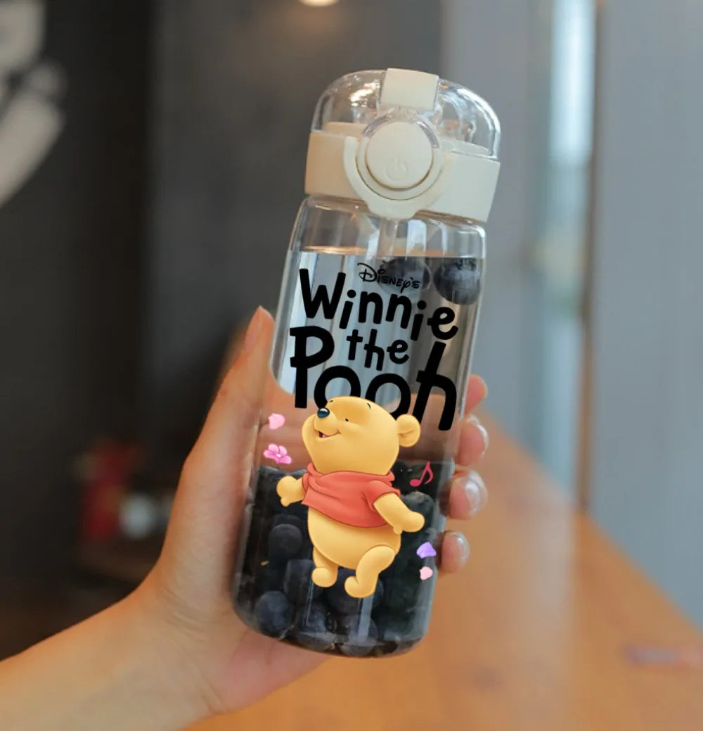 Pooh Bear Mickey Mouse 600ml Cartoon Water Bottle Portable Cute Straw Cup Kids Leak-proof Drinking Jug Outdoor Camping Travel