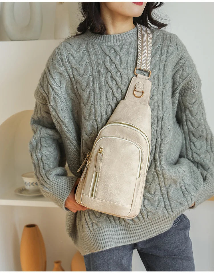 Retro Style Women's Fashion Chest Bag Multilayer Large Capacity Female Shoulder Bags Soft PU Leather Ladies Tote Purse Handbags