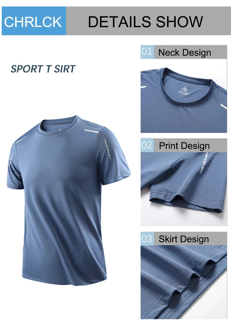 Men's Running Quick Drying T-shirts Breathable Hiking Fishing Tees Soft Elasticity Outdoor Sports Short Shirt Summer