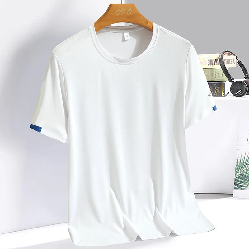 Men's Summer Ice Silk T-shirt Sweatshirt Round Neck Simple Running Fitness Suit Thin Breathable Quick Drying T