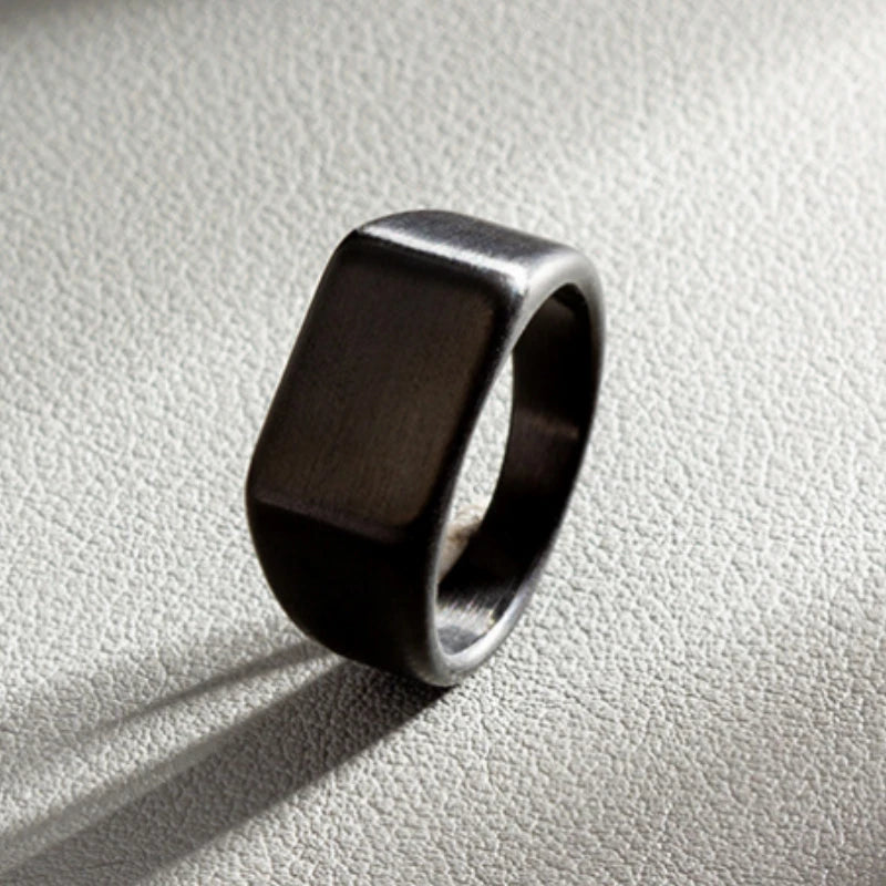 HNSP 316L Stainless Steel Ring For Men 2024 Smooth Rectangular Seal Rings Finger Jewelry Accessories