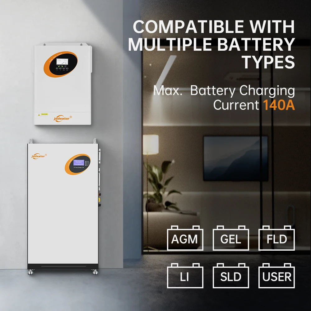 jsdsolar 6.2KW 48V Hybrid Solar Inverters 230VAC On/Off Grid Pure Sine Wave MPPT 120A Solar Charge Controller PV 500V For Home