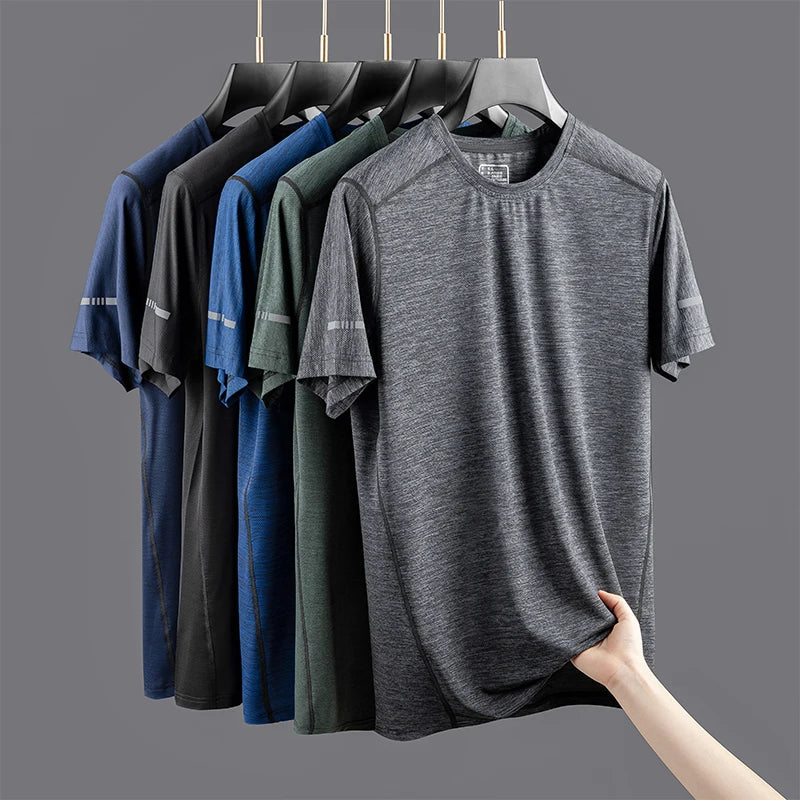 Large Size L-7xl 8xl 9xl Summer Breathable Mesh Men's Quick-dry Basic T-shirts Sportswear Nylon T Shirt Male Running Cool Tees
