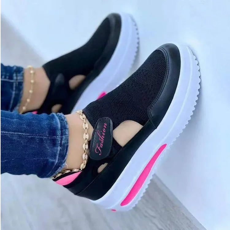 Large summer breathable women's casual shoes with thick sole sloping heel hollowed out low cut women'sshoes
