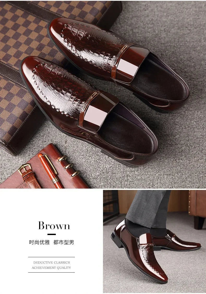 New 2024 Men Leather Shoes Business Classic Office Shoes for Men Crocodile Pattern Men Dress Shoes Breathable Brand Casual