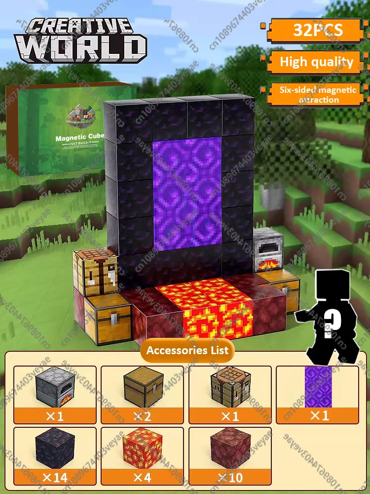 Magnetic Building Blocks Magnet Cube Mine World Set Toy STEM Sensory Montessori Stacking Cubes Construction Set Toy Holiday Gift