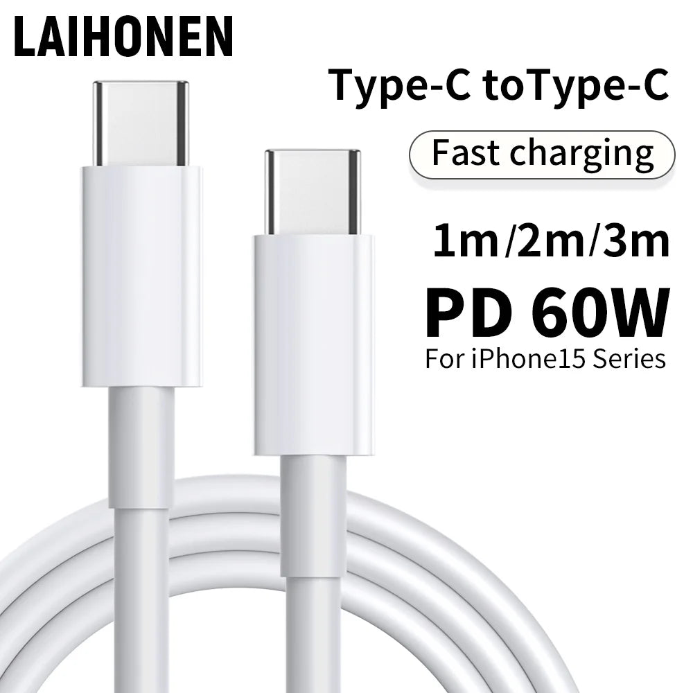 USB C to USB C 1 Pack 60W USB C Cable 1m 2m 3m C to C Cable Fast Charging for MacBook Pro/MacBook for iPhone 16 Pro Ma