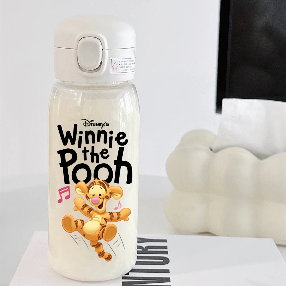 Pooh Bear Mickey Mouse 600ml Cartoon Water Bottle Portable Cute Straw Cup Kids Leak-proof Drinking Jug Outdoor Camping Travel
