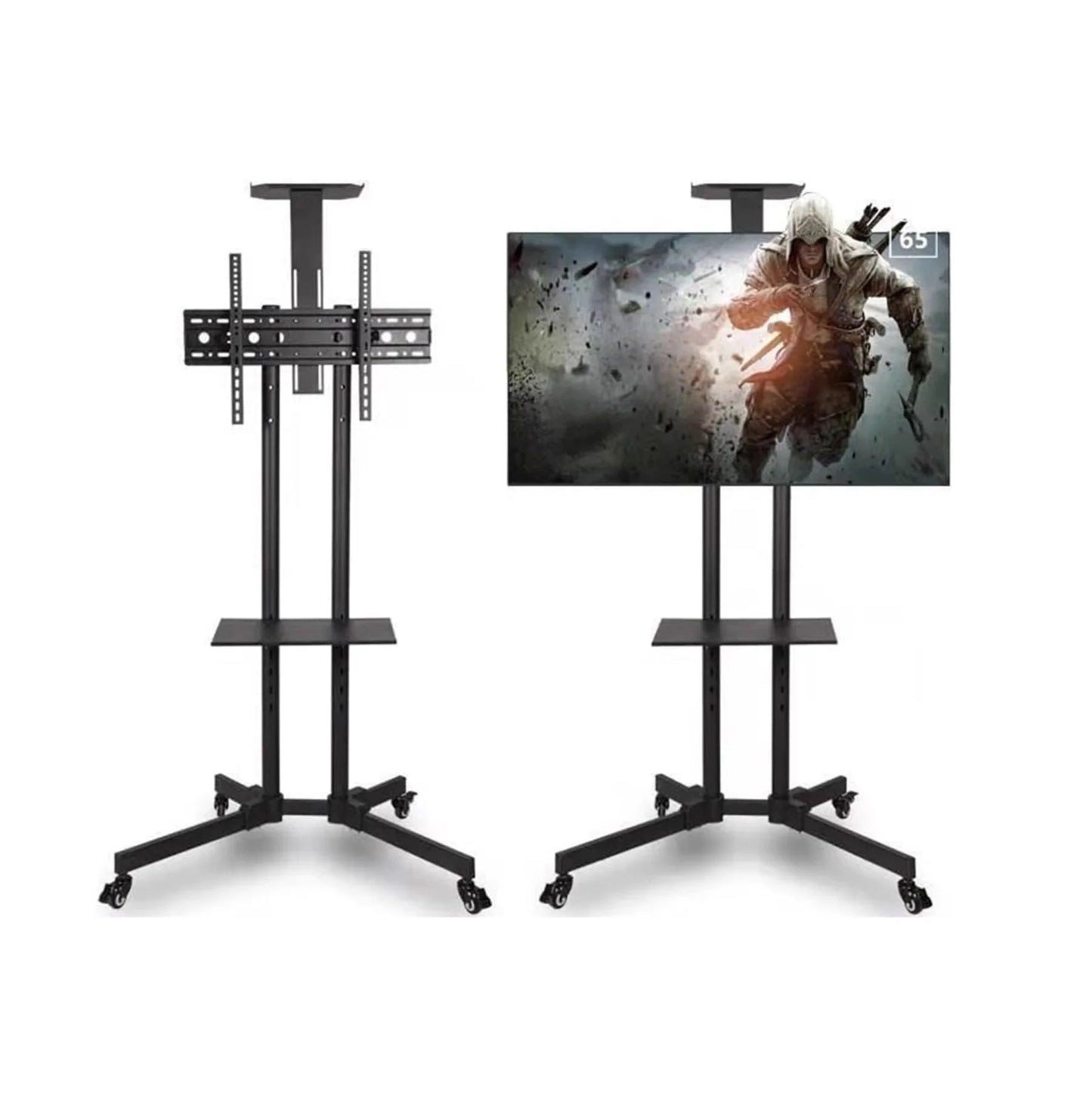 Mobile TV Stand with Height Adjustable Mount on Lockable Wheels for 32-65 Inch Flat and Curved Screens