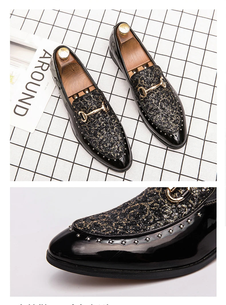 Shiny Leather Shoes for Men Platform Dress Shoes Luxury Slip on Men Loafers Party Designer Wedding Footwear Zapatos Para Hombres