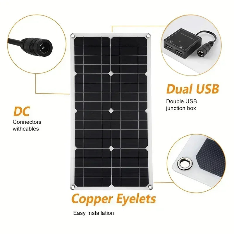 1000W 18V Monocrystalline Silicon Solar Panel Dual USB 12V/5V DC Single Crystal Flexible Solar Charger for Car RV Battery Charge