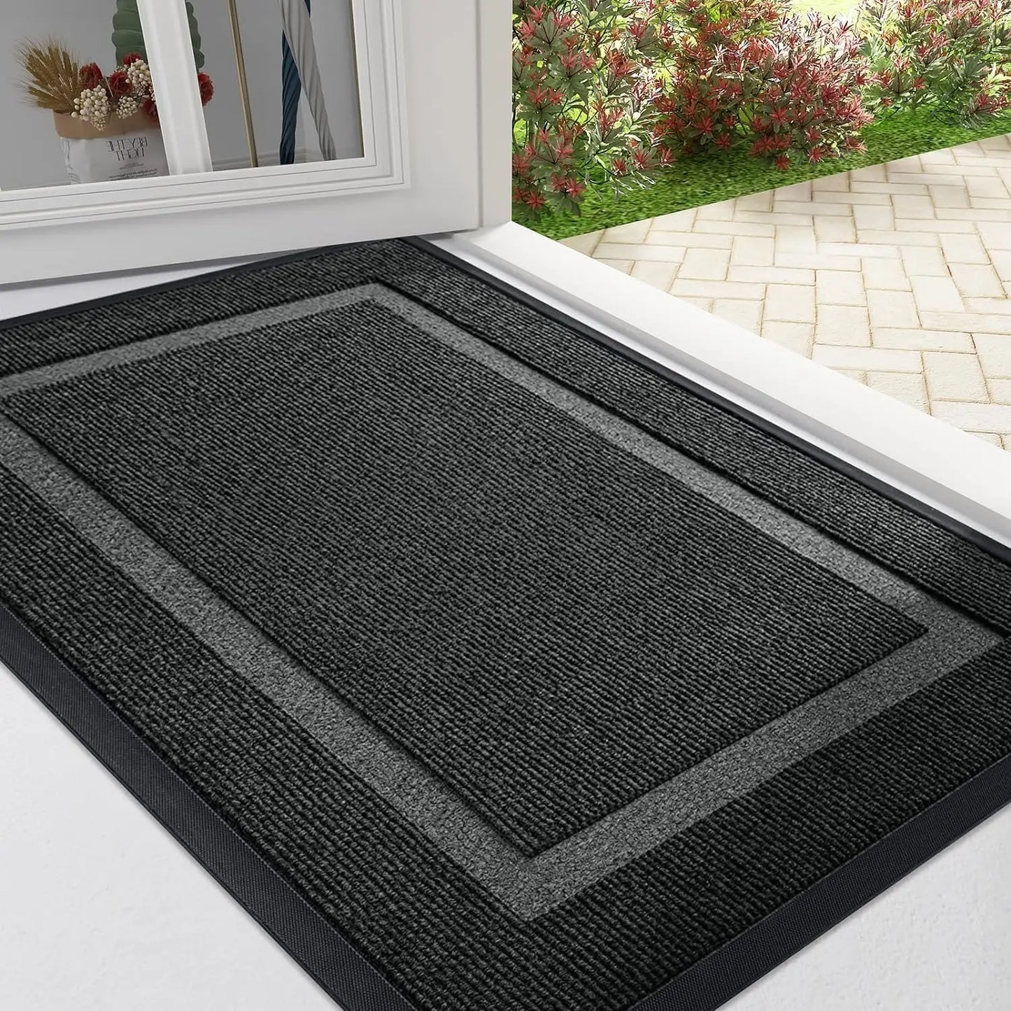 HAPIHAPPY Front Door Mat Indoor Outdoor Entrance Waterproof Sturdy Natural Rubber Fade Resistant Easy Clean Patio Porch Door Mat