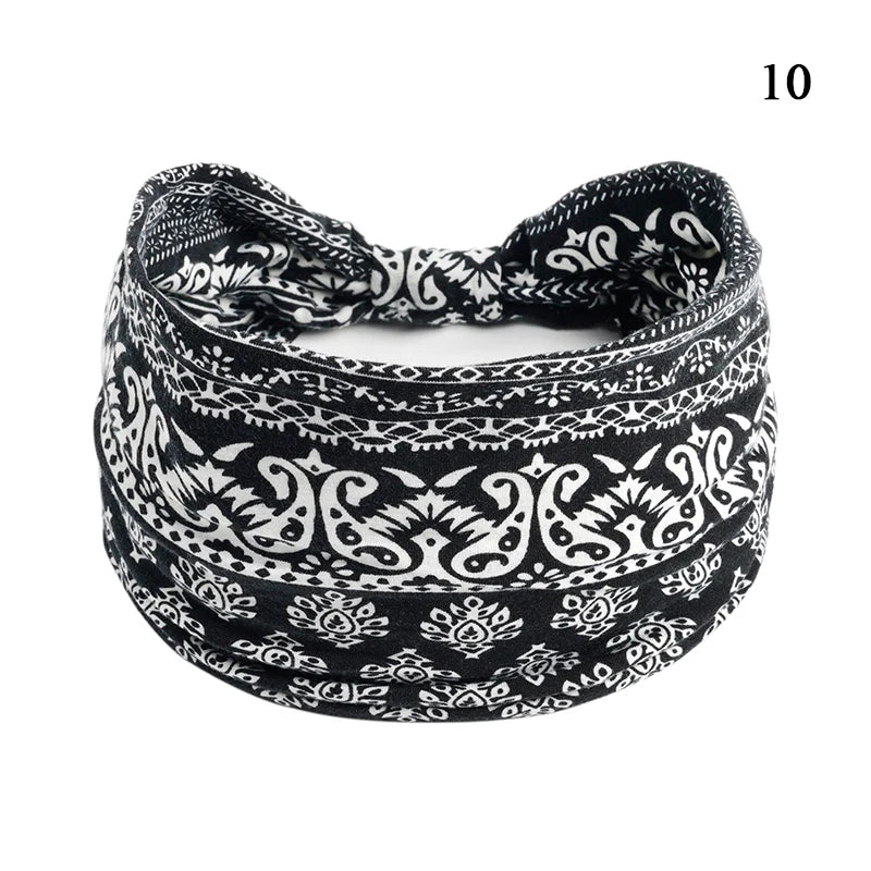 Boho Knot Turbans Yoga Elastic Head Wrap Women Headband Wide Hairbands Headwear Floral Bandanas Fashion Hair Band Accessories
