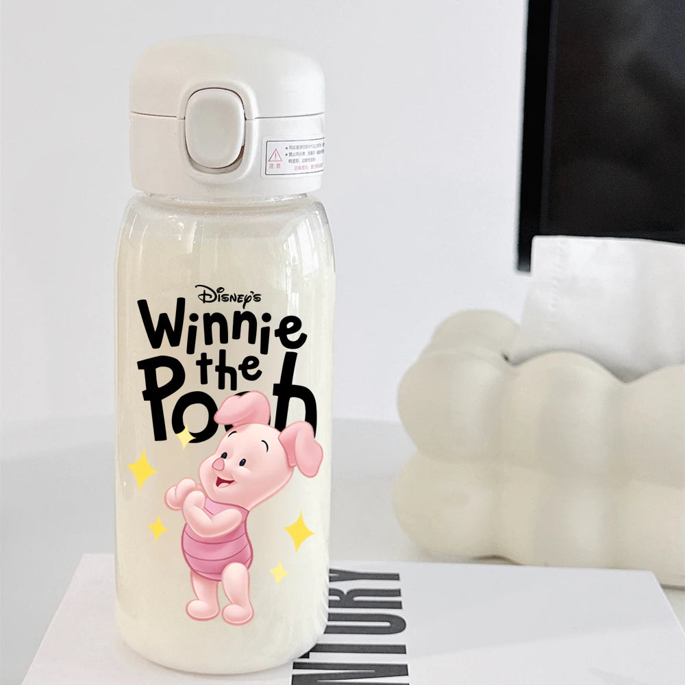 Pooh Bear Mickey Mouse 600ml Cartoon Water Bottle Portable Cute Straw Cup Kids Leak-proof Drinking Jug Outdoor Camping Travel