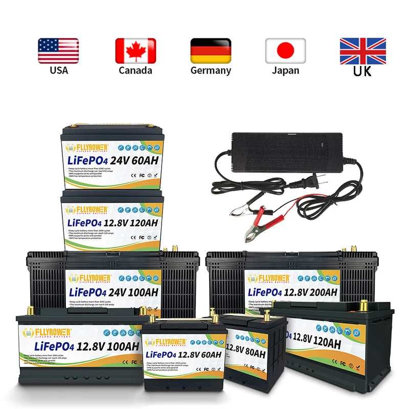 Germany Stock FLLYROWER 12.8v 100Ah 120Ah 180Ah 200Ah 300Ah LiFePO4 Battery Pack Solar Lithium Lifepo4 Battery