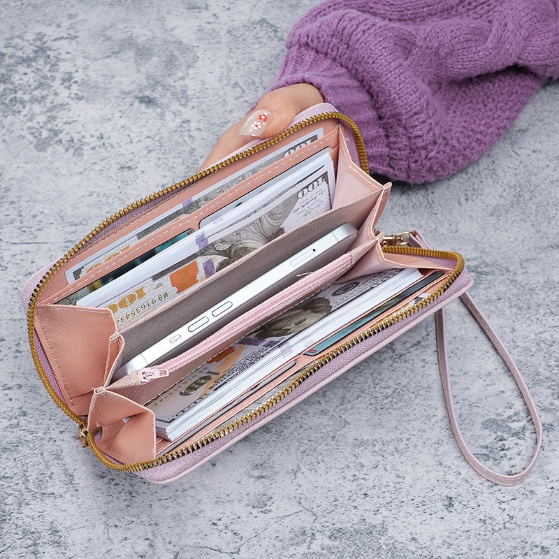 2024 new ladies purse long Joker zipper clutch bag embroidered fashion large capacity soft wallet mobile phone bag