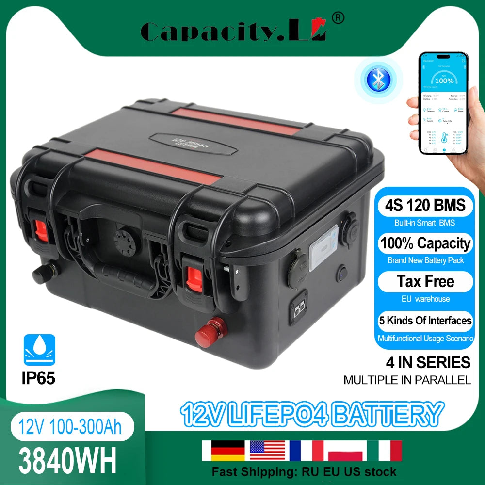 Capacity 12V 100AH 120Ah 150Ah 200AH Lifepo4 Battery Pack Rechargeable Battery For RV Solar Motor Outdoor Camping Part Inverter