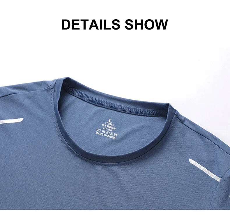 Men's Running Quick Drying T-shirts Breathable Hiking Fishing Tees Soft Elasticity Outdoor Sports Short Shirt Summer