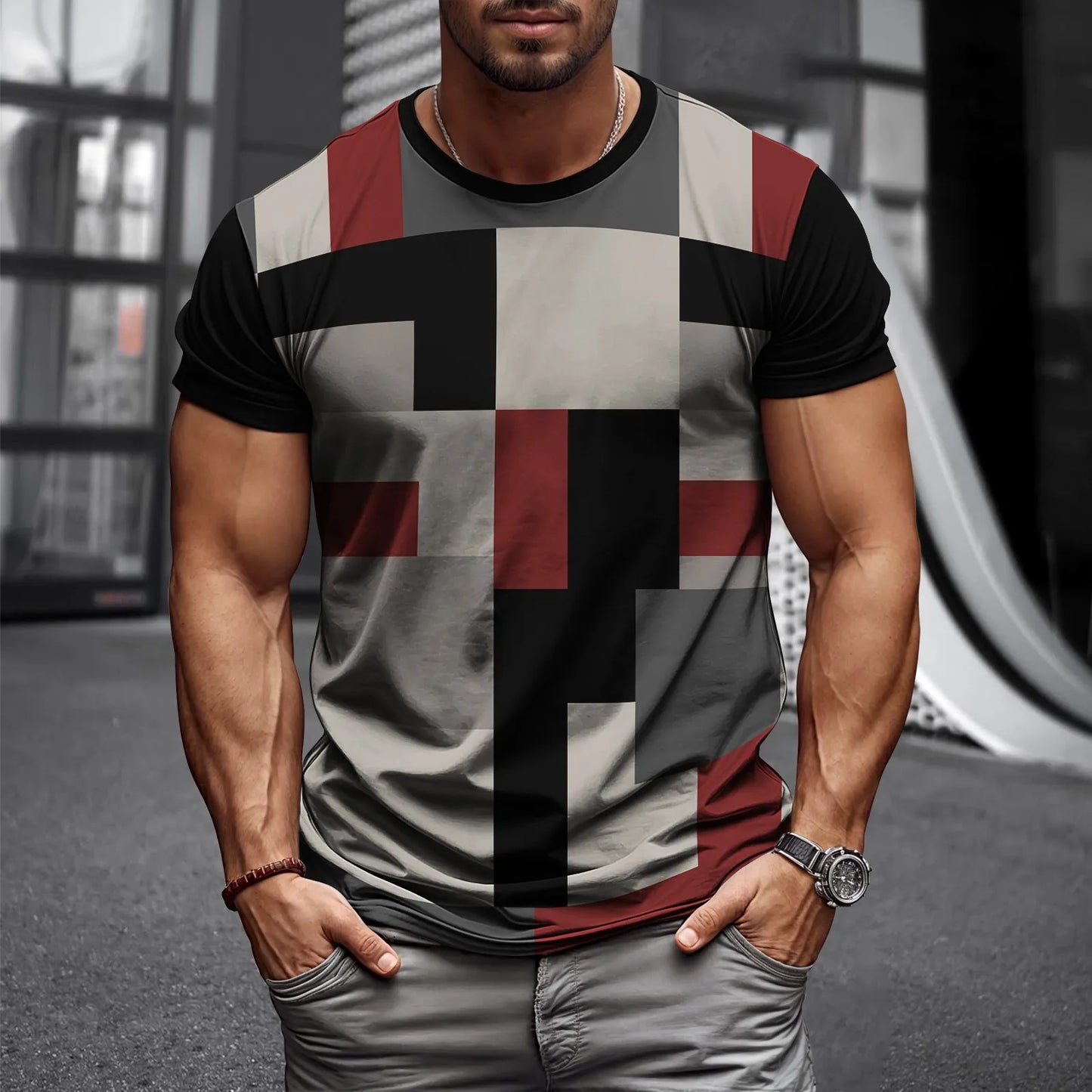 2025 New Arrival Mens T Shirt 3D Geometry Print Summer Streetwear Short Sleeve Tee Harajuku Style Casual Top Lightweight Fabric