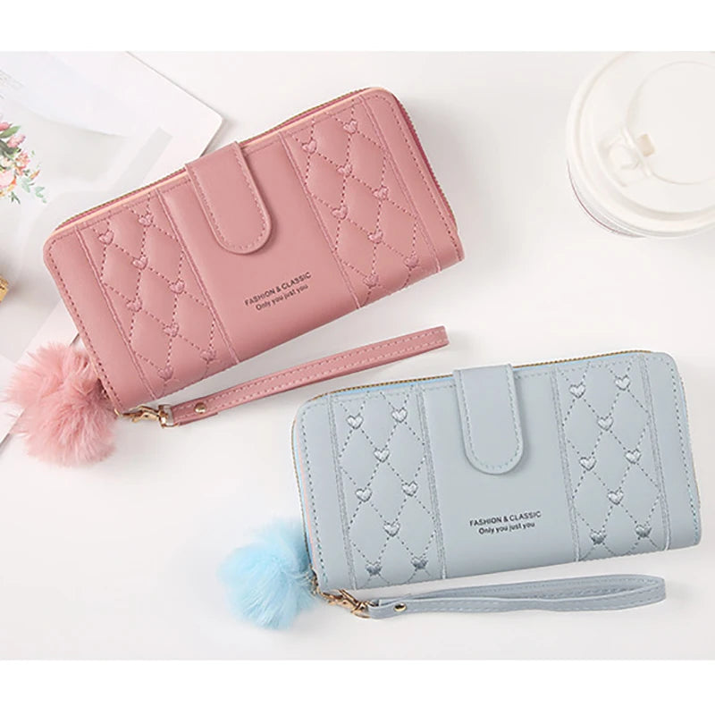 Women Long Wallet Pu Leather Card Holder Large Capacity Hasp Zipper Coin Purse Multi Card Organizer Cell Phone Wristlet Handbag