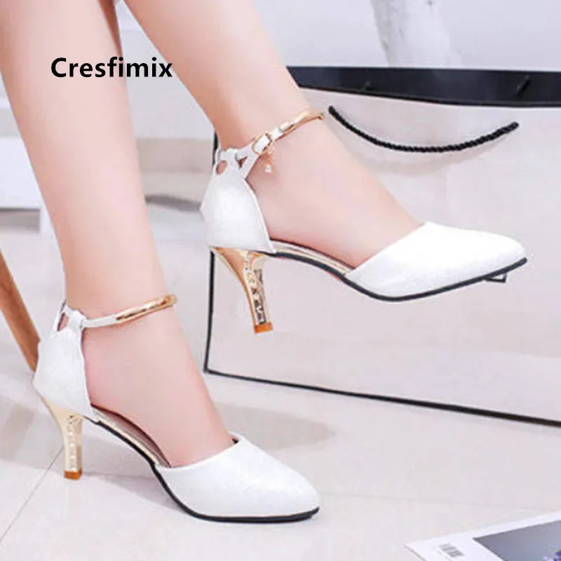 elegant fashion sweet white pu leather stiletto heel shoes for office career women casual street comfort spring summer pump ba38