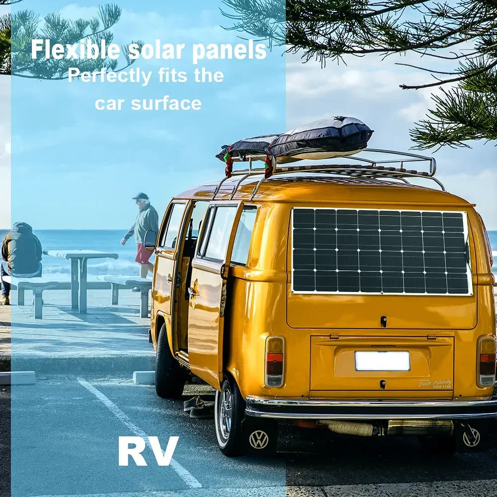 6000W-1000W 12V Flexible Solar Panel Kit - Waterproof Monocrystalline for RV Roofs/Camping/Off-Grid Power