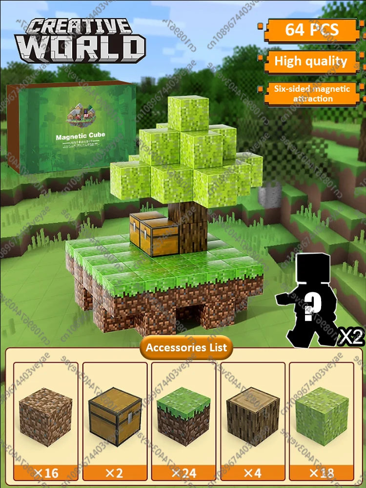 Magnetic Building Blocks Magnet Cube Mine World Set Toy STEM Sensory Montessori Stacking Cubes Construction Set Toy Holiday Gift