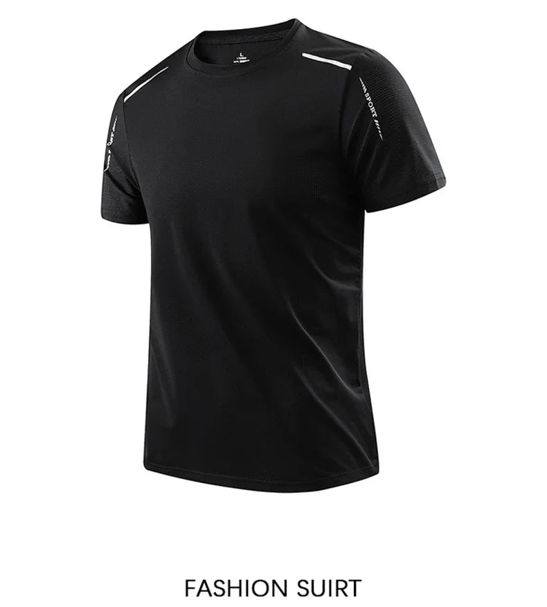 Men's Running Quick Drying T-shirts Breathable Hiking Fishing Tees Soft Elasticity Outdoor Sports Short Shirt Summer