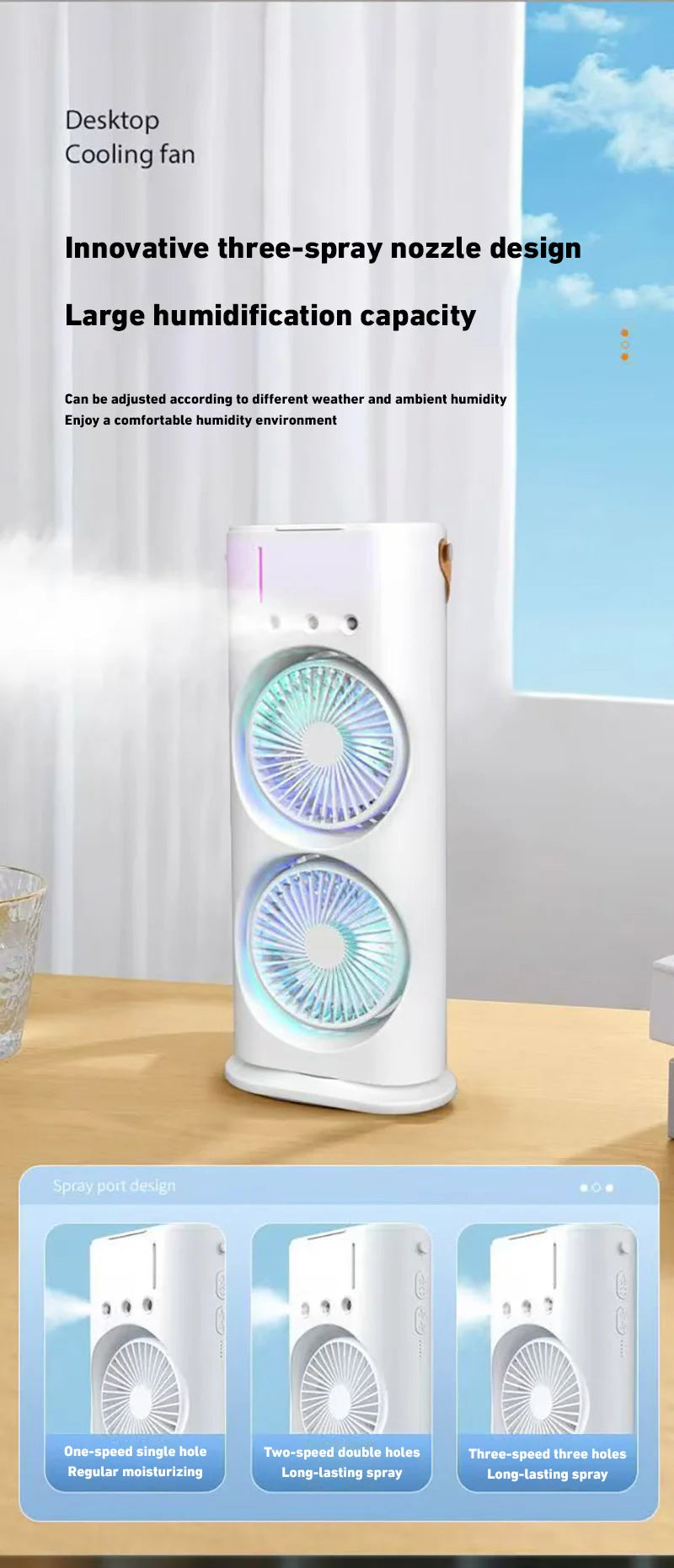 Xiaomi Double-Headed Spray Air Conditioner Fan 3 Speeds Rechargeable USB Desk Air Cooler Night Light with Remote for Office Home