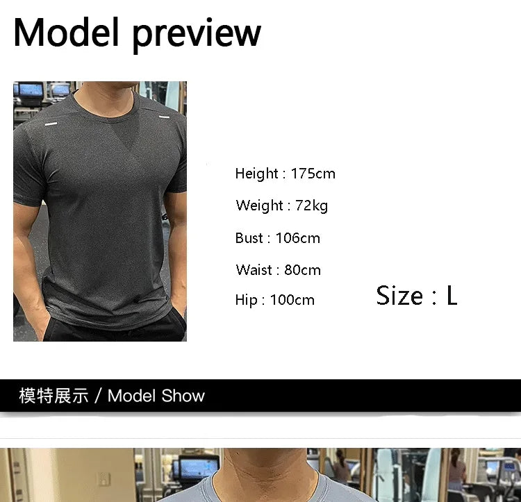 Summer Running Gym Men Shirt Short Sleeve Tees Elastic Tight Fit Sports Training Fitness Quick Dry Spandex Ice Silk T Shirt