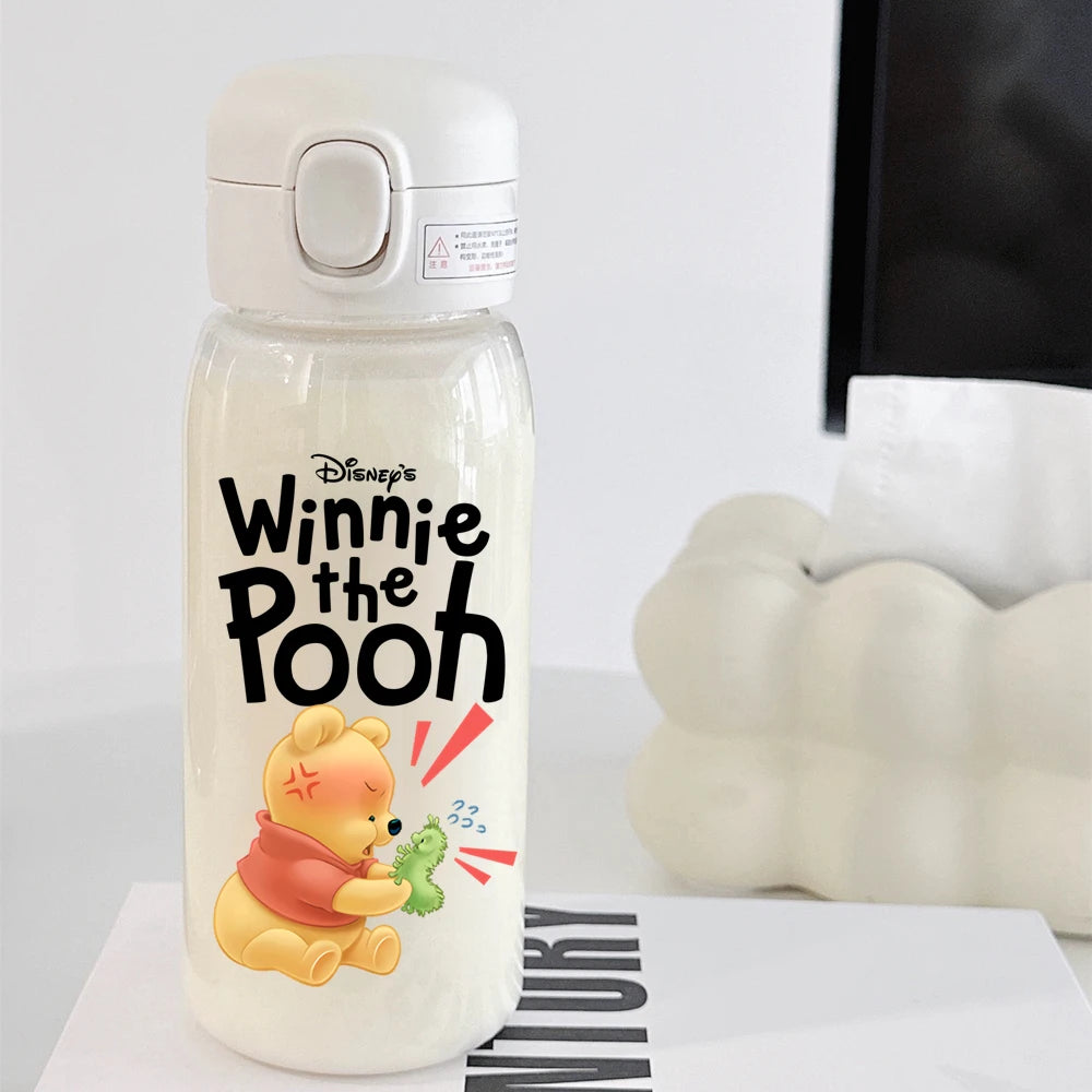Pooh Bear Mickey Mouse 600ml Cartoon Water Bottle Portable Cute Straw Cup Kids Leak-proof Drinking Jug Outdoor Camping Travel