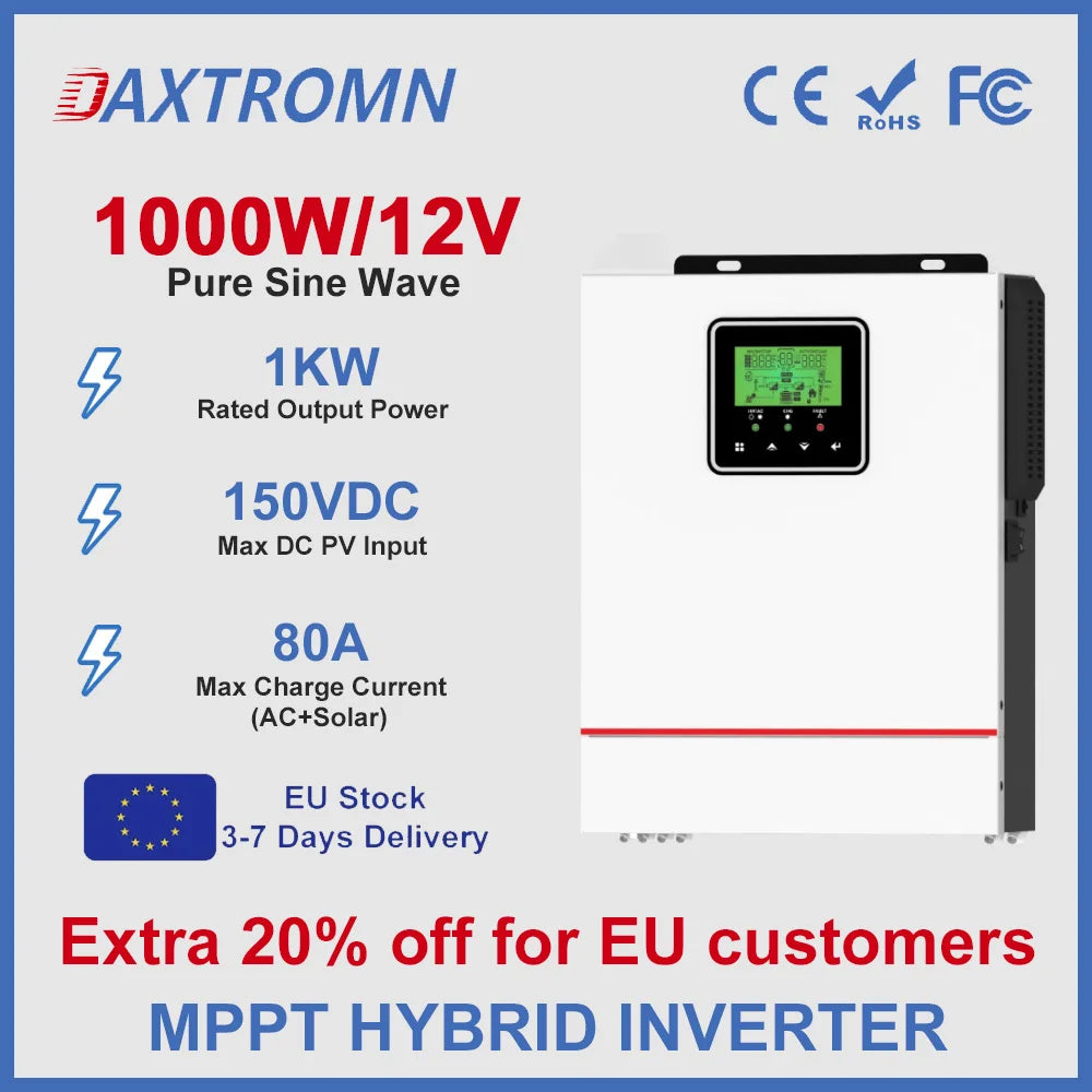 Daxtromn 6200W/4200W Hybrid Solar Inverter 6.2kw MPPT 120A 500VDC PV Input 220VAC 24VDC 48VDC 4.2kw 6.2kw Hybrid Solar Inversor