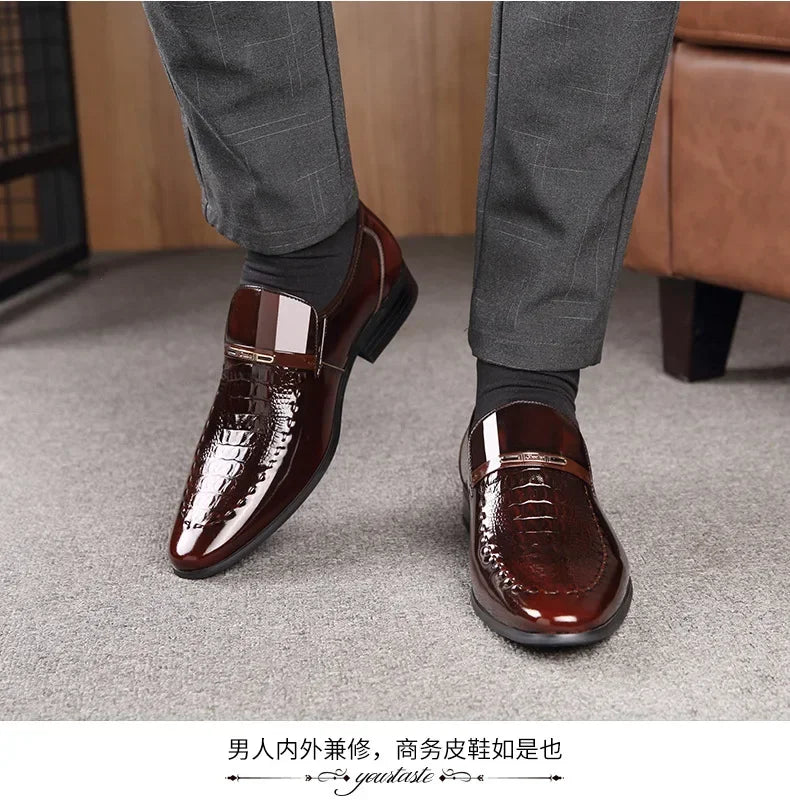 New 2024 Men Leather Shoes Business Classic Office Shoes for Men Crocodile Pattern Men Dress Shoes Breathable Brand Casual