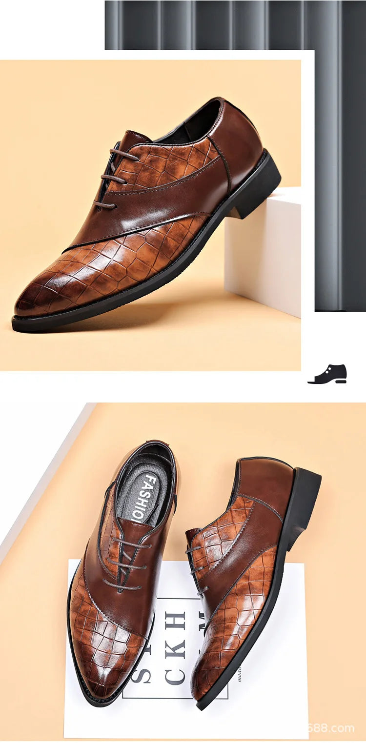 Luxury Leather Shoes for Men Brand Derby Shoes for Men Pointed Toe Lace-up Men's Formal Shoes Handmade Business Footwear 2024