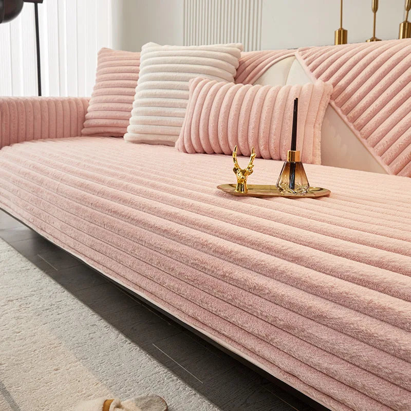 Winter thickened faux rabbit fur sofa cushion, warm seat pad, sofa slipcover for winter