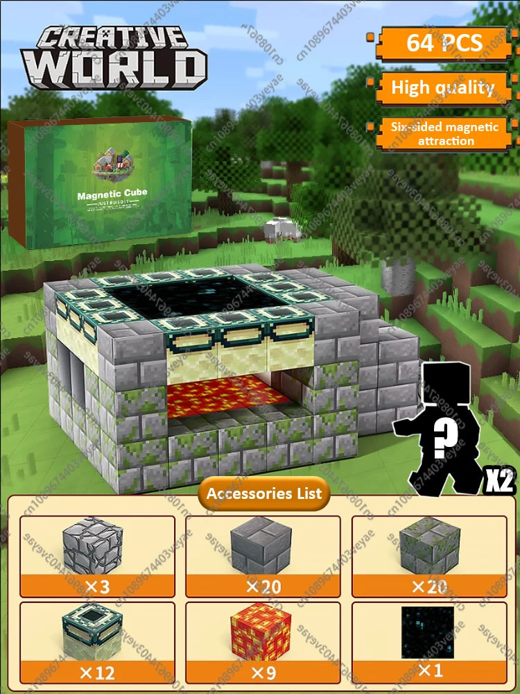 Magnetic Building Blocks Magnet Cube Mine World Set Toy STEM Sensory Montessori Stacking Cubes Construction Set Toy Holiday Gift