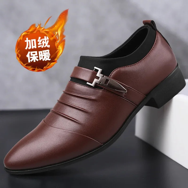 Cotton Leather Shoes Men Formal Dress Shoes Luxury Business Oxford Male Office Wedding Dress Shoes for Men Winter New 2023