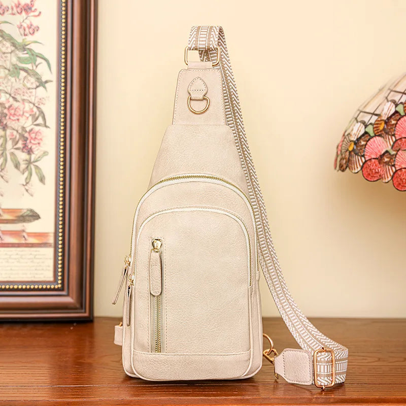 Retro Style Women's Fashion Chest Bag Multilayer Large Capacity Female Shoulder Bags Soft PU Leather Ladies Tote Purse Handbags