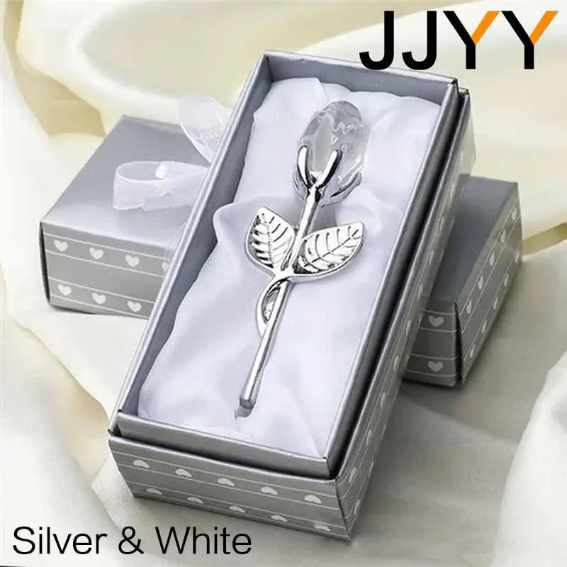 Valentines Day Gift Crystal Glass Rose Flower Figurines Craft Favors Lovers Gift Souvenir Wedding Decoration Ornaments Gift Box