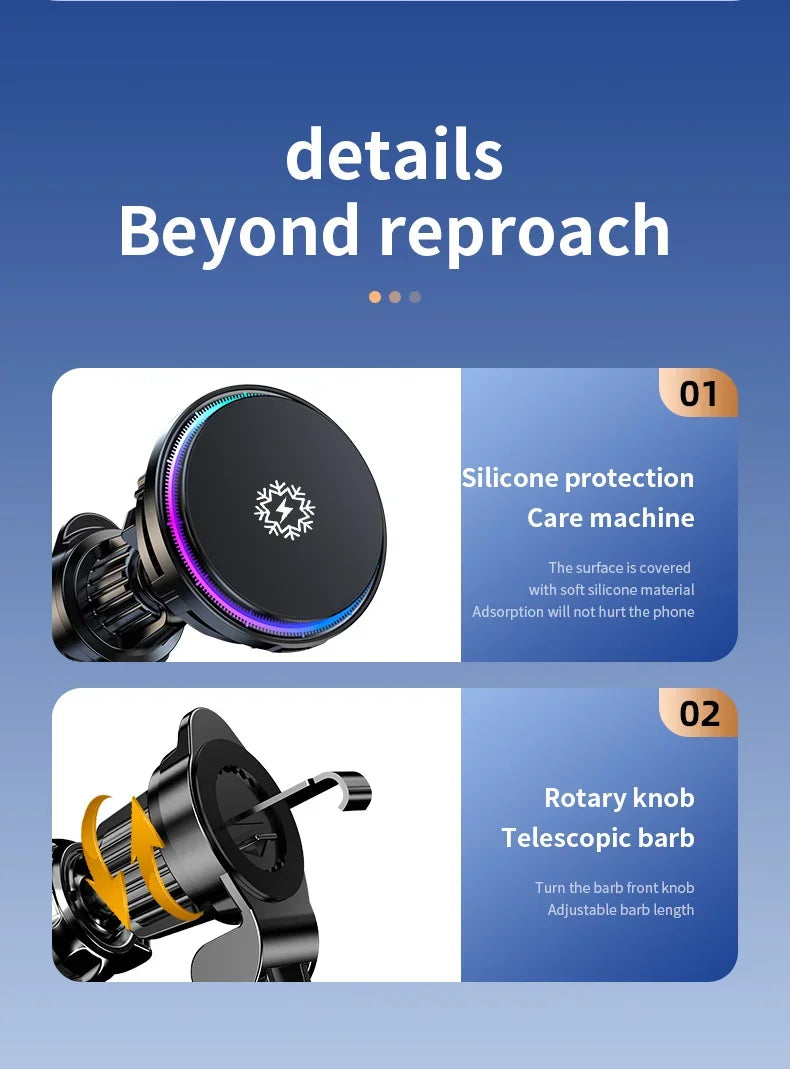 15W ice Cooling Magnetic Wireless Car Charger for iPhone 16 15 14 13 12 Pro Max MacSafe Car Phone Holder Fast Charging Station