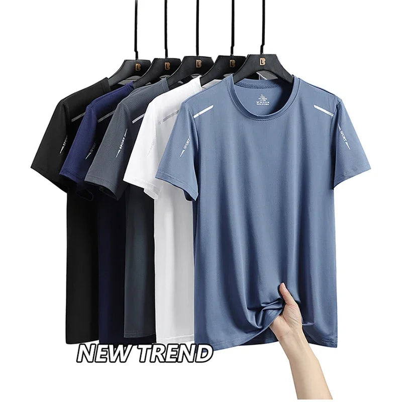 Men's Running Quick Drying T-shirts Breathable Hiking Fishing Tees Soft Elasticity Outdoor Sports Short Shirt Summer