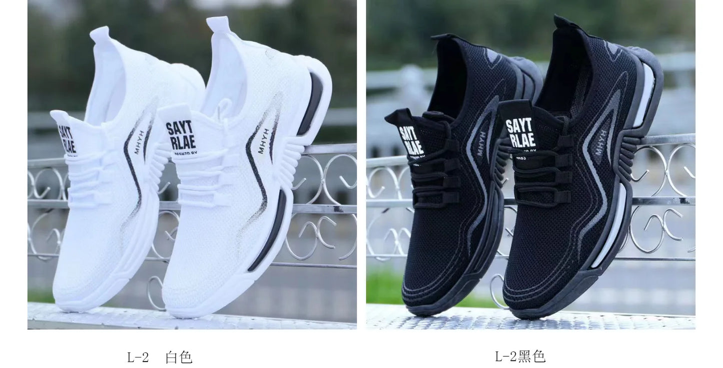 2025 Men's Summer New Sports Shoes Comfortable and Breathable White Shoes Fly Woven Breathable Casual Sneakers for Men