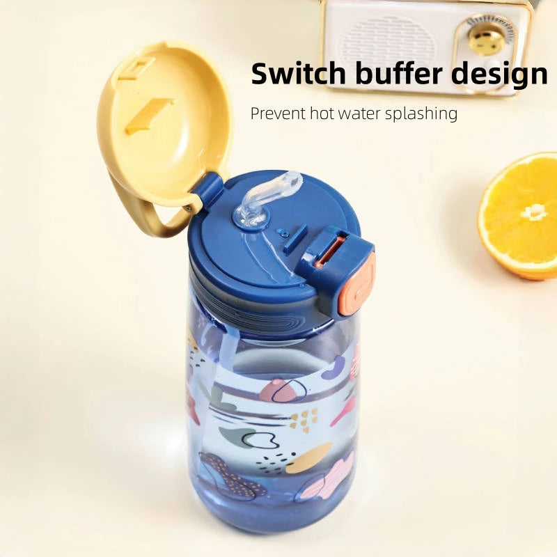 550ml Cute Kids Water Bottle with Straw Outdoor Portable Leakproof Plastic Water Cup Portable Drinking Bottle Cup Children