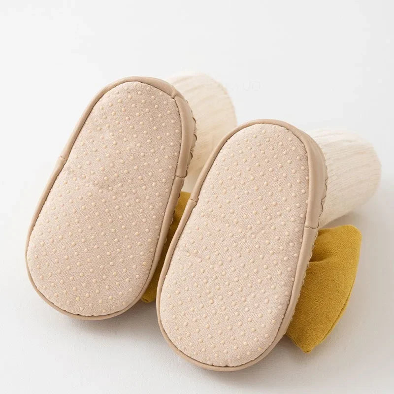 Autumn Baby Bow Middle Tube Socks Shoe Girls Princess Anti Slip Floor Shoes Soft Soled Children Toddler Shoes Kids First Walkers