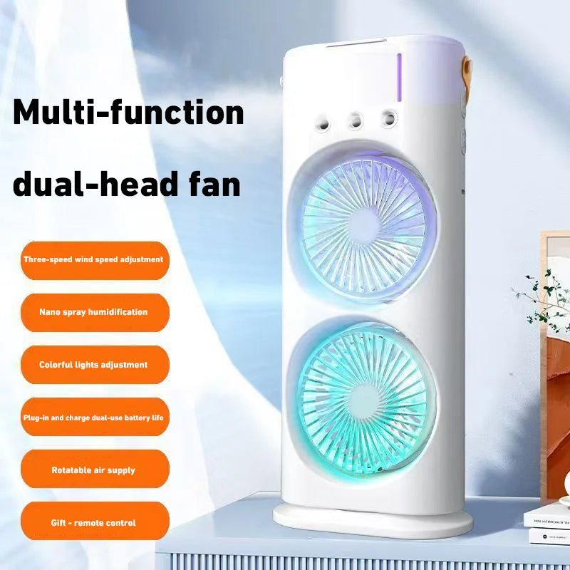 Xiaomi Double-Headed Spray Air Conditioner Fan 3 Speeds Rechargeable USB Desk Air Cooler Night Light with Remote for Office Home