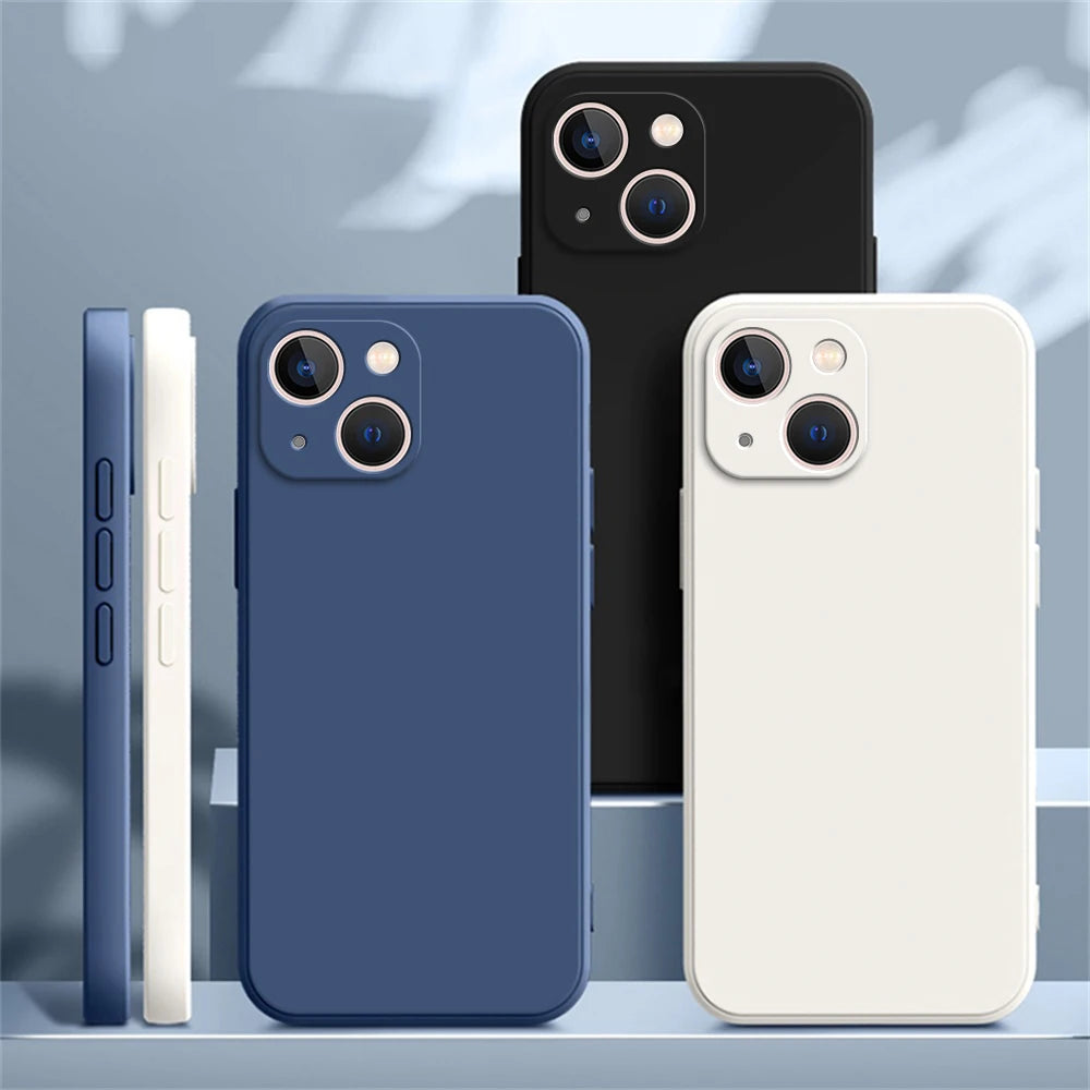 New Square Liquid Silicone Phone Case for iPhone 14 13 7 8 Plus X XR XS 11 12 Pro Max SE 2020 Camera Protective Cover
