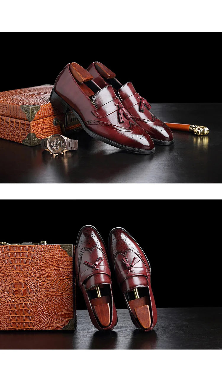 Luxury Men Leather Loafers designer Tassels Brogue Shoes Male Wedding Shoes Fashion High Quality Men Casual Shoes Big Size 37-48