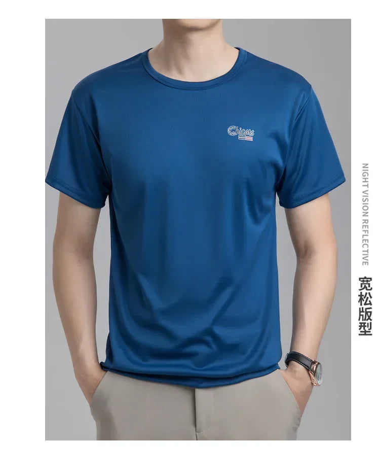 Summer Ice Silk T-shirt Men's Cold Short Sleeve O-neck Stretch Quick-drying Breathable Sports Shirt T Shirt Men